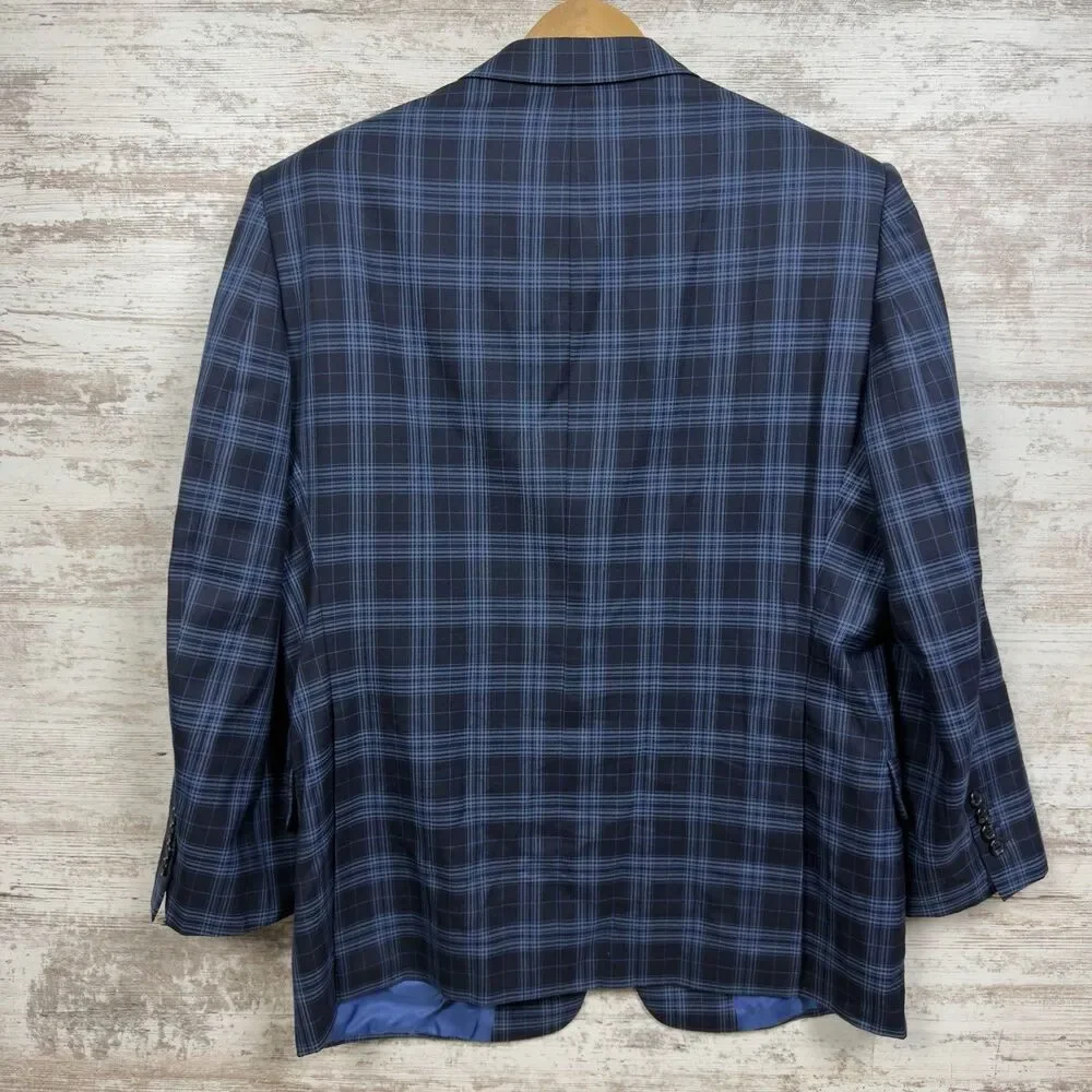 Tom James Super 140s Wool Plaid Sport Coat Blazer Jacket Mens 45R Custom Tailore